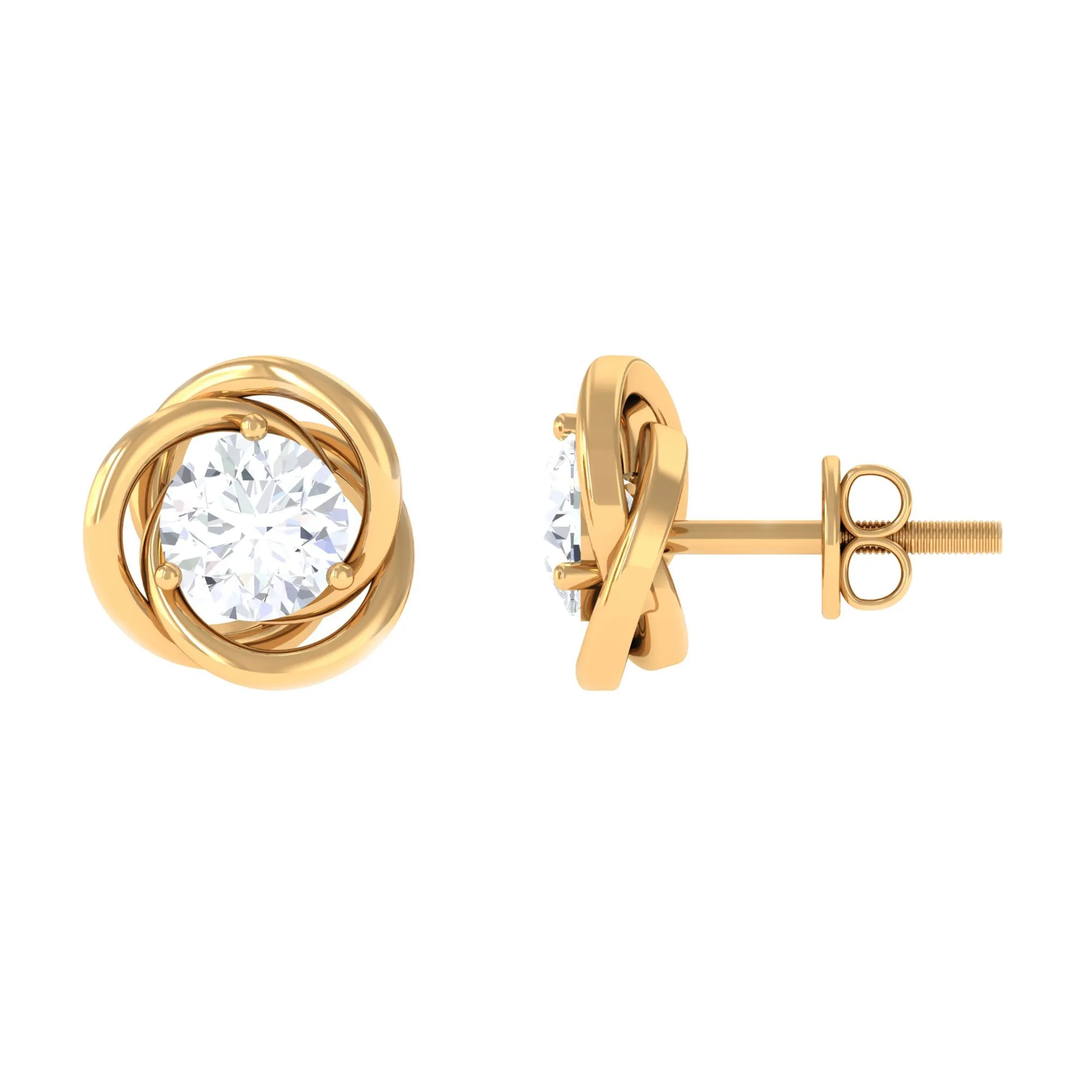 1/2 CT Round Cut Solitaire Zircon Gold Swirl Stud Earrings