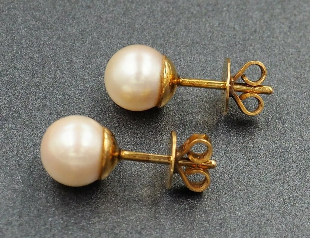 Cultured Pearl & Diamond 14ct Yellow Gold Stud Earrings